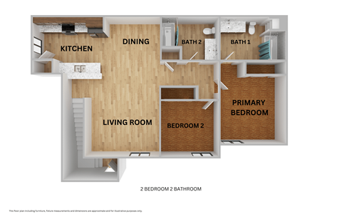 Floor plan for 2 beds, 2 baths, 1000 sqft